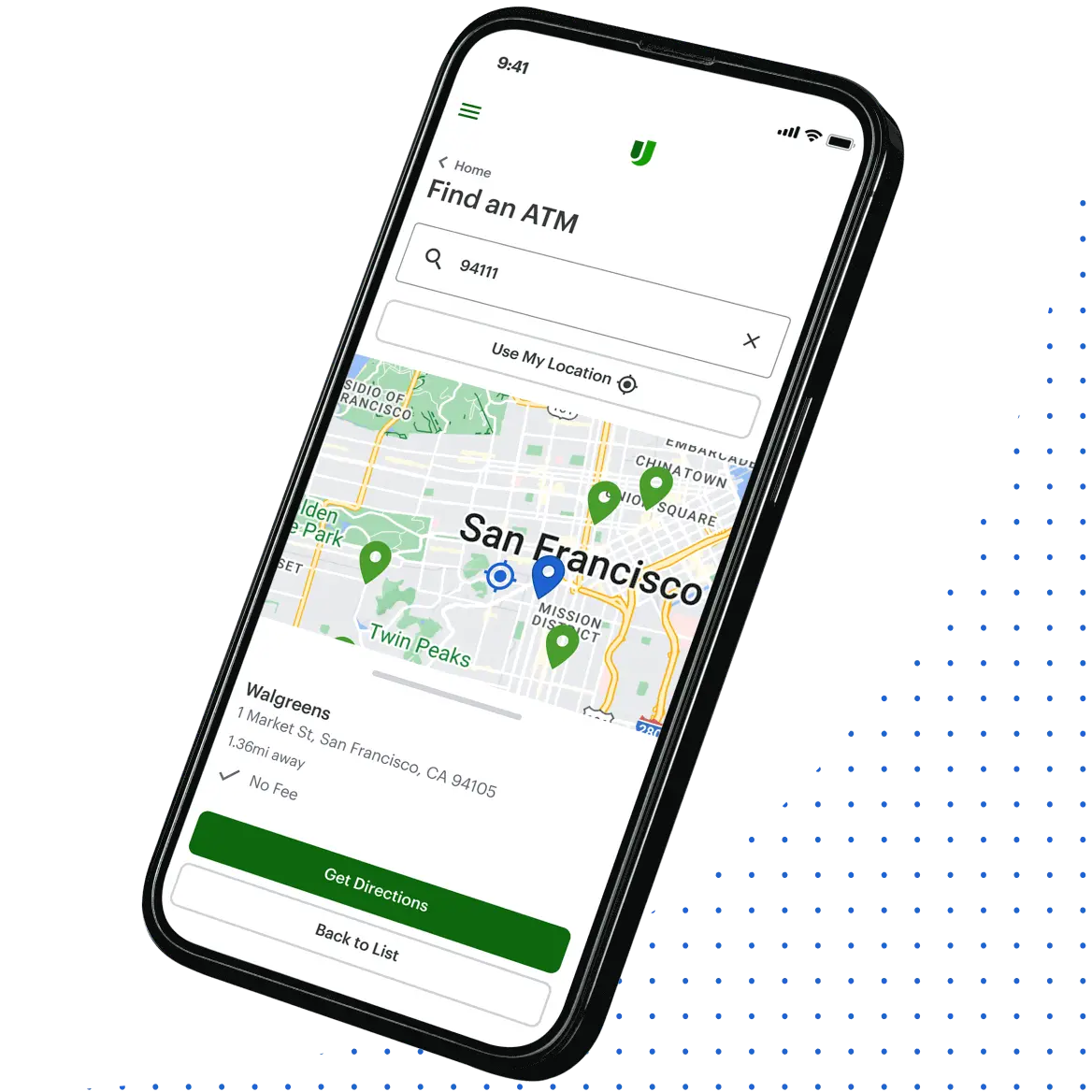 Cell phone showing ATM locations