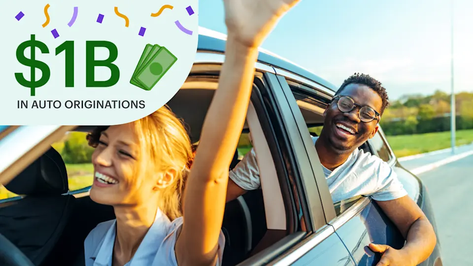 Upgrade $1 billion auto loan milestone announcement graphic