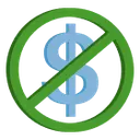 Dollar sign crossed out in a circle