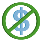 Dollar sign crossed out in a circle