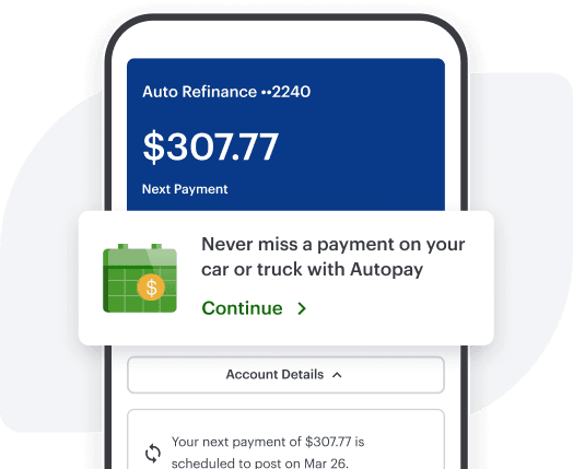 Upgrade Auto Refinance dashboard on mobile phone with Autopay notification
