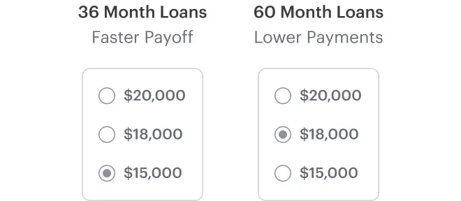 Choose between a faster payoff with a shorter term or lower payments with a longer term.